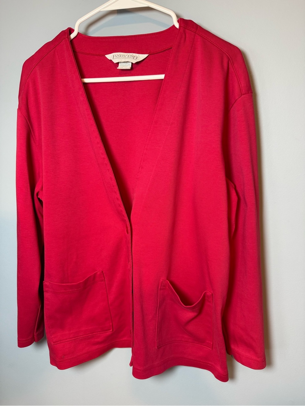Lands' End Bright Red Open-Front Pocket Cardigan